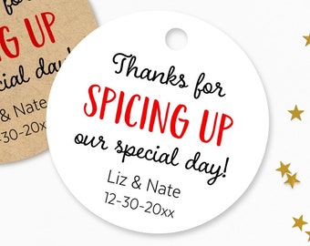 Thanks for spicing up or special day, custom wedding tags, kraft tags, hot sauce or spice tags (T-159)