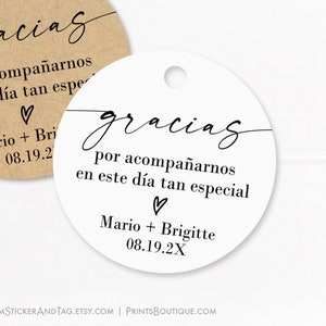 Gracias por acompañarnos en este día tan especial, etiquetas de boda personalizadas de agradecimiento por favores, regalos, dulces y golosinas (C94-02)