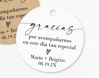 Gracias por acompañarnos en este dia tan especial, personalized thank you wedding tags for favors, gifts, candy and sweets (C94-02)