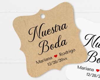 Nuestra Boda, wedding favor tags in spanish, classic personalized tags for favors, gifts, hotel bag tags, table decor, etc. (T-259)