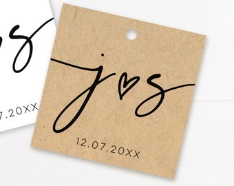 Minimal wedding tags, modern calligraphy and heart icon, personalized tags for favors and gifts (T-292)
