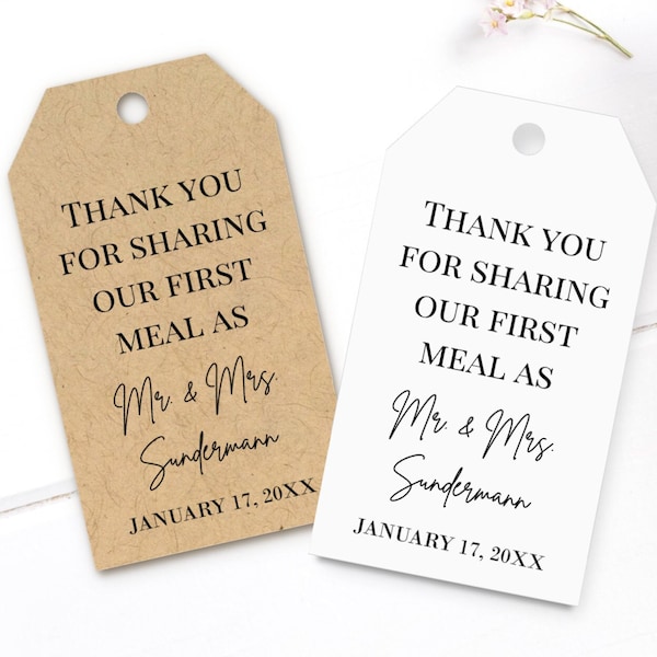 Thank you for sharing our first meal as Mr and Mrs, personalized wedding tags (T-161)