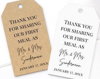 Gracias por compartir nuestra primera comida como Sr. y Sra., etiquetas de boda personalizadas (T-161)