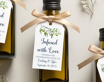 Infused with love tags, personalized favor tags for olive oil bottles, olive branch illustration, Italian wedding T-266