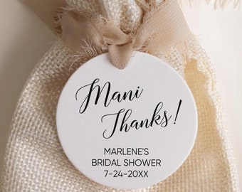 Mani thanks bridal shower tags, nail polish favors, bachelorette spa weekend T-35