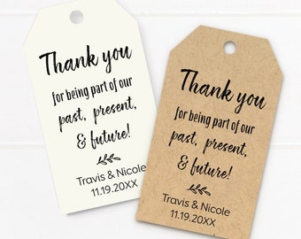 wedding favor tags, thank you for being a part of our past, present and future personalized tags (T-25)