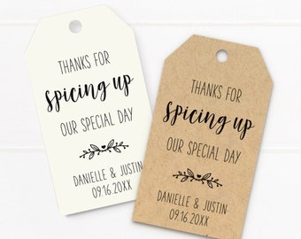 thanks for spicing up our special day, personalized hot sauce favor tags (T-06)