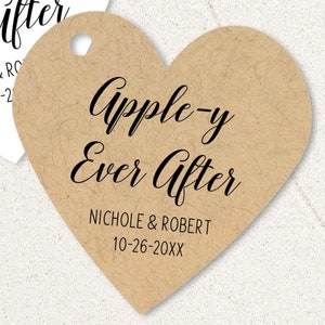 Apple-y ever after, heart shaped tags for candy apples, personalized wedding favor tags for candy and sweets T-312