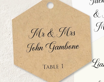 Personalized hexagon wedding place cards, seat assignment tags T-225