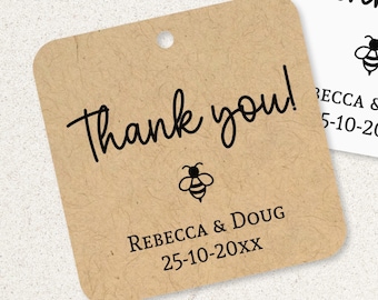 Personalized Thank you tags for honey jars, square wedding favor tags T-218