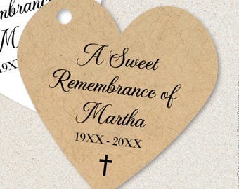 A sweet remembrance, personalized heart shaped celebration of life tags T-207