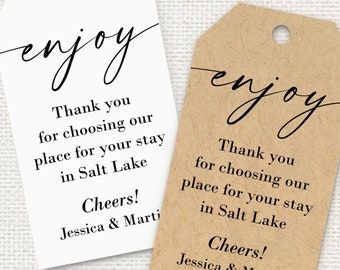 enjoy, wine bottle gift tags for short term rental places, personalized thank you tags for small business C94-10
