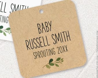 Personalized greenery baby shower tags, seed packets favor tags T-298