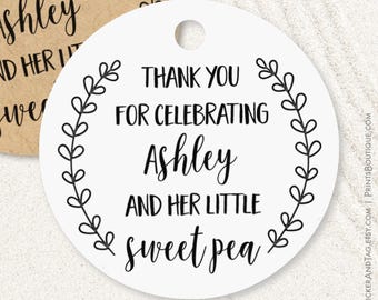 Thank you for celebrating our little sweet pea, baby shower tags, branch border T-42