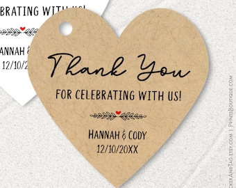 Thank you for celebrating with us, personalized heart shaped tags, wedding favor labels C91-03