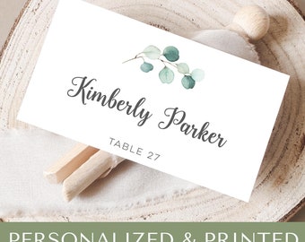 Printe watercolor eucalyptus place cards, personalized wedding table seating C44-03