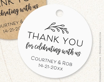 Thank you for celebrating with us, personalized wedding favor tags, minimalist branch design T-262