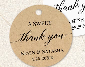 A sweet thank you round tags, wedding tags for candy, cookies, cake, donuts, cupcakes, sweets, personalized favor tags T-219
