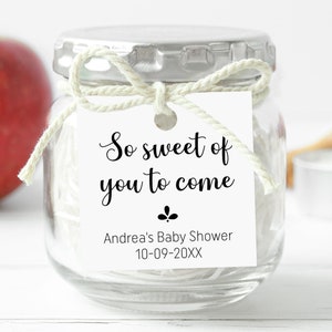 Personalized baby shower tags, so sweet of you to come, custom square gift tags for candy jars, cookies, chocolates, sweets, honey T-205