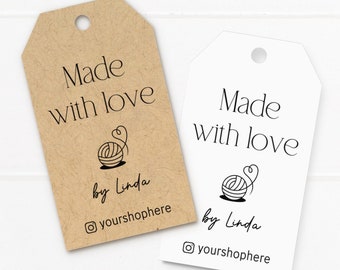 Strick- und Häkeletiketten mit Liebe gemacht, Garnknäuelherz, handgefertigte Produktetiketten T-79