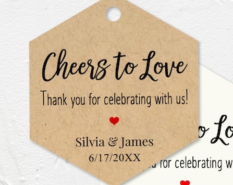 Cheers to love, thanks for celebrating with us, mini champagne wedding favor tags T-69