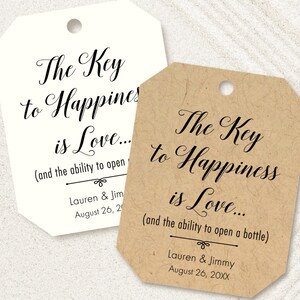 La clave de la felicidad es el amor, etiquetas personalizadas para abrebotellas, etiquetas rústicas para regalos de boda, etiquetas rectangulares personalizadas C68-03