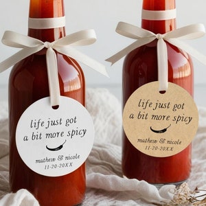 hot sauce favor tags, life just got a bit more spicy, vintage chili image, rustic wedding favor tags, spice mix blend T-209