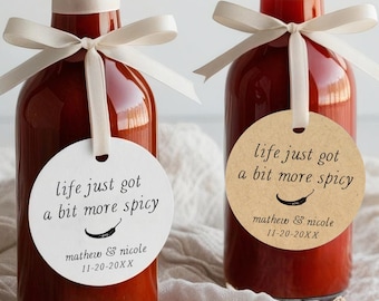 hot sauce favor tags, life just got a bit more spicy, vintage chili image, rustic wedding favor tags, spice mix blend T-209