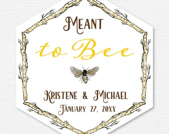 Meant to bee hexagonal labels, vintage wedding stickers for honey jars S-153