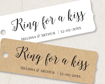 Ring for a kiss, personalized wedding tags for bell favors T-183