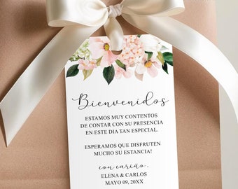 Bienvenidos, Spanish wedding tags, welcome hotel bag tags, blush pink flowers C28-03