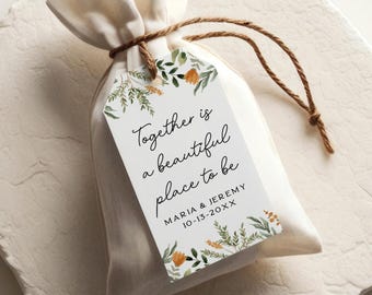 Personalized wedding favor tags, together is a beautiful place to be, watercolor orange flowers C39-03