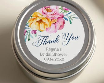 Pegatinas florales para despedida de soltera, etiquetas de agradecimiento personalizadas, flores rosas y amarillas en acuarela, etiquetas redondas personalizadas para despedida de soltera S-185