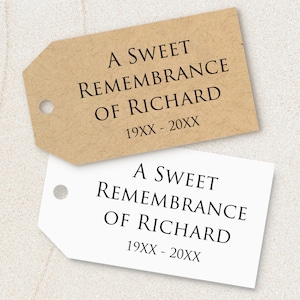 Memorial service tags, personalized hang tags, elegant celebration of life favor tags, minimalist funeral tags, seed favor gift tags T-192