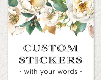 Custom stickers, ivory and gold watercolor flowers, personalized wedding labels, small business packaging C31-02