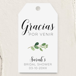 Gracias por venir, baby shower favor tags, thank you for coming, personalized greenery tags for gift bags and sweets C9-05