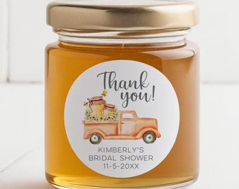 Personalized thank you bridal shower stickers, honey pots on pickup truck S-227