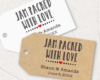 Jam packed with love, personalized wedding favor tags for jam and jelly jars T-30