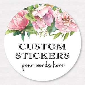 Pegatinas personalizadas con tus palabras o texto, flores de acuarela rosa, etiquetas de regalo personalizadas, sellos de sobre, pegatinas de agradecimiento C31-05