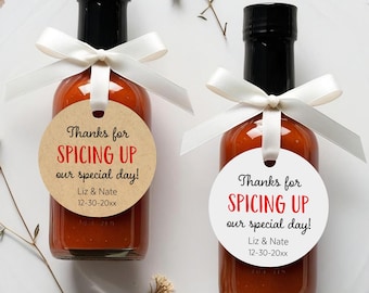 Thanks for spicing up or special day, custom wedding spice blend tags, personalized chili sauce labels T-159