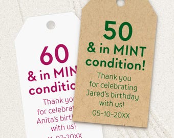 50 and in mint condition, personalized adult birthday tags for mint favors T-316