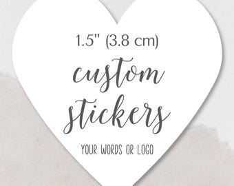 Custom heart stickers with your words or logo, personalized 1.5" labels for wedding favors and gifts CH-02