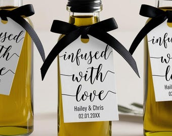 infused with love, olive oil favors, personalized tags for weddings, bridal shower, baby shower, Greek wedding favor C67-03