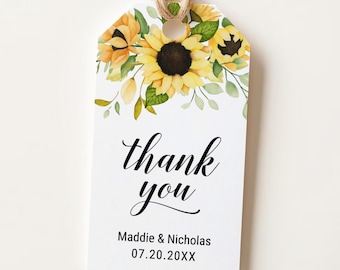 Thank you wedding tags, watercolor sunflowers, personalized party tags for favors and gifts C7-03