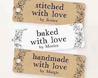 handmade with love, personalized vintage style tags for knitting, baking, sewing C95-04