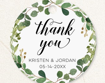 Thank you wedding favor tags, watercolor eucalyptus greenery border, personalized succulent tag C9-08