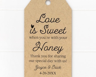 Love is sweet when you're with your honey, personalized wedding favor tags C90-01