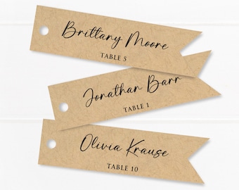 place tags, personalized with name and table number, flag shaped escort seating tags C77-02
