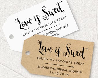 Love is sweet, personalized bridal shower tags, her favorite, custom labels T-38