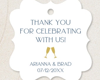 thank you for celebrating with us, personalized wedding tags, champagne wine tag T-235